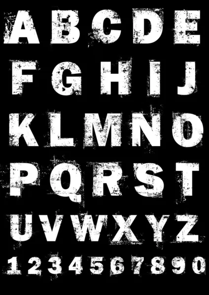 Grunge alfabeto completo y números — Archivo Imágenes Vectoriales