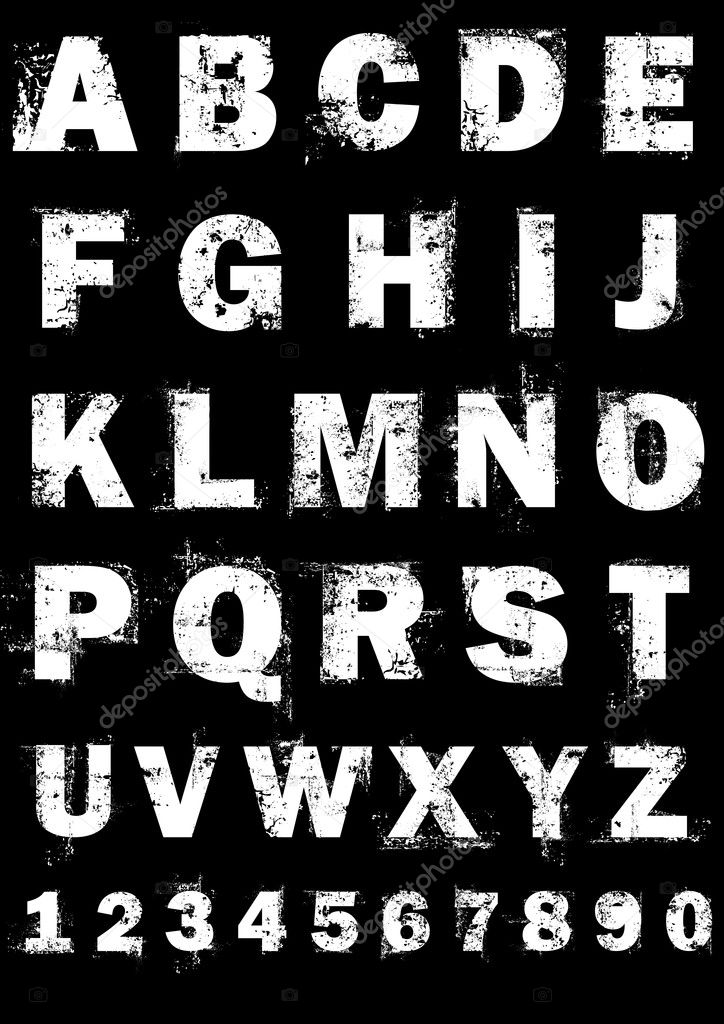 Grunge full alphabet and numbers