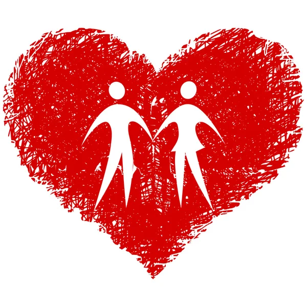 Paar Auf Rotem Herzen — Stockvektor