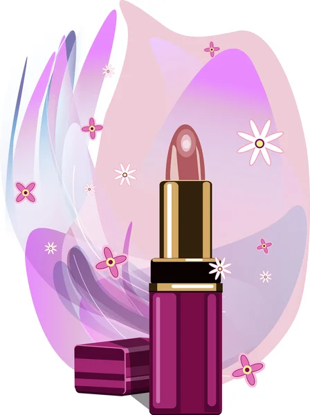 Lipstick on abstract lilac background — Stock Vector