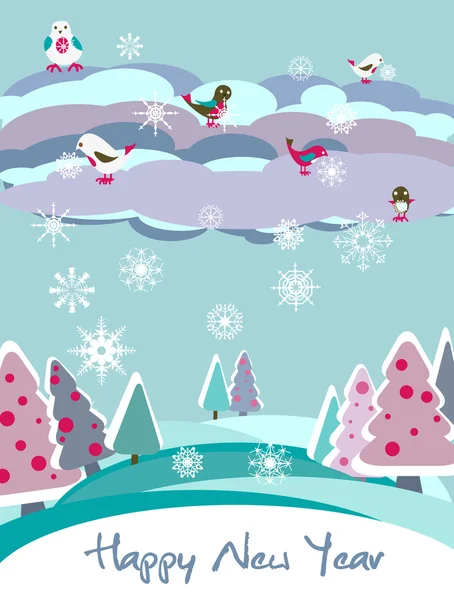 圣诞节矢量卡与鸟 — 图库矢量图片