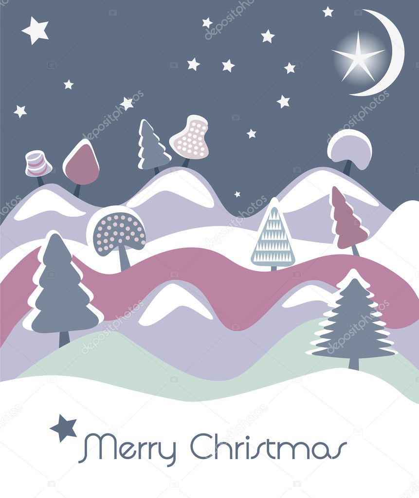 Christmas card with firs