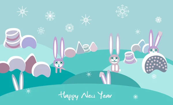 Winter landscape with rabbits — Stock Vector