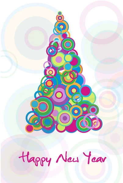New Year Card Colorful Tree Out Ball — Stock Vector
