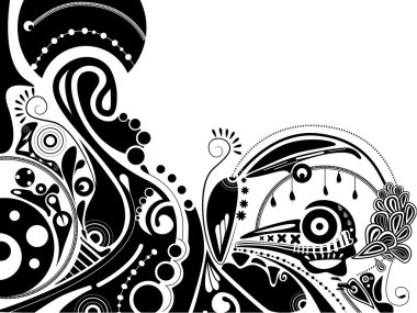 Black-and-white psychedelic illustration clipart