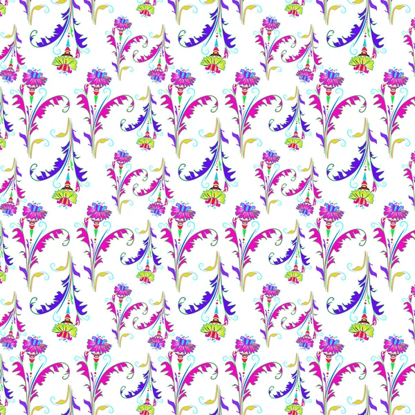 Texture Vectorielle Blanche Sans Couture Avec Des Fleurs Colorées — Image vectorielle