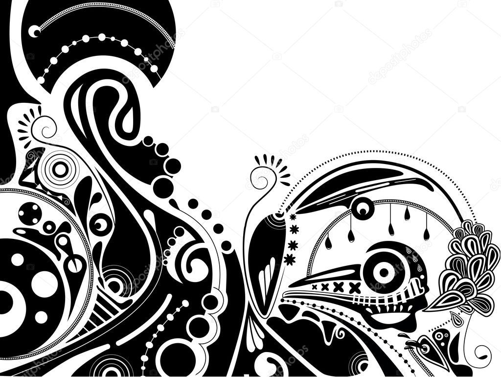 Black-and-white psychedelic illustration