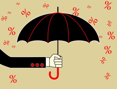 Business concept vector art. Hand with umbrella and percent rain clipart