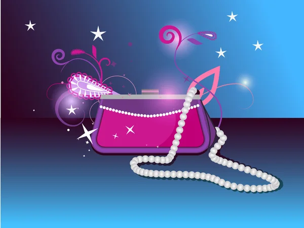 パール付きピンクの美しいハンドバッグ — ストックベクタ