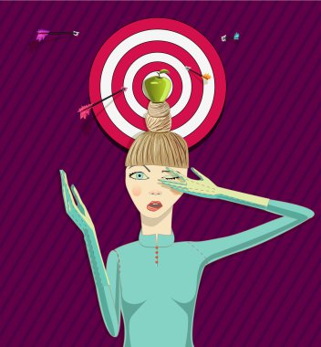 Girl wit apple on a head. Vector illustration clipart