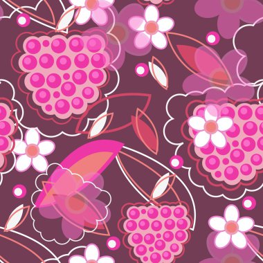 Abstract seamless vector texture in red colors with raspberry anf flowers clipart