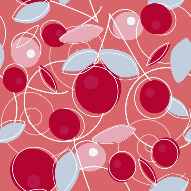 Abstract seamless vector texture in red colors with raspberry anf flowers clipart