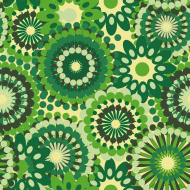 Fashionable green seamless vector texture with abstrct flowers clipart