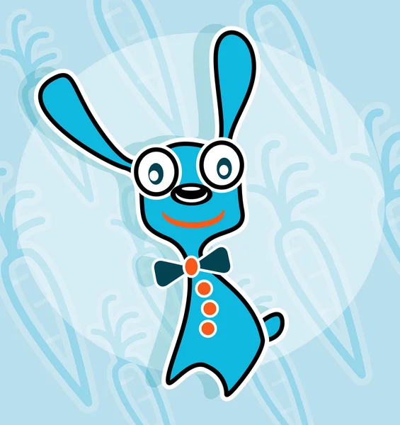 蓝色矢量兔与领结和胡萝卜背景 — 图库矢量图片