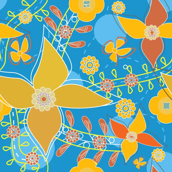 Blommor Abstrakta Sömlösa Vektor Textur Orange Och Blå Färger — Stock vektor
