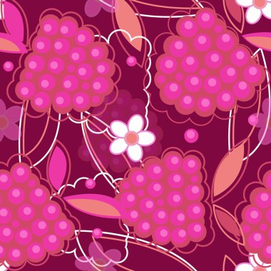 Abstract seamless vector texture in red colors with raspberry anf flowers clipart