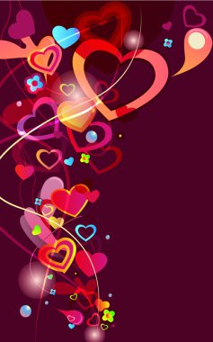 Beautiful abstract vector background with hearts and bright multicolor lines clipart