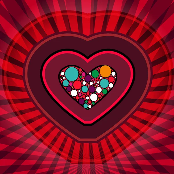 Karta Pro Valentýn Pruhované Barevné Srdce — Stockový vektor