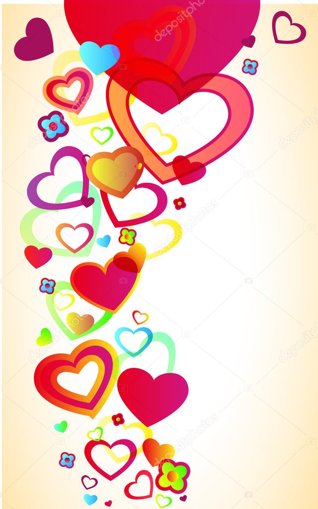 Beautiful abstract vector background with hearts and bright multicolor lines