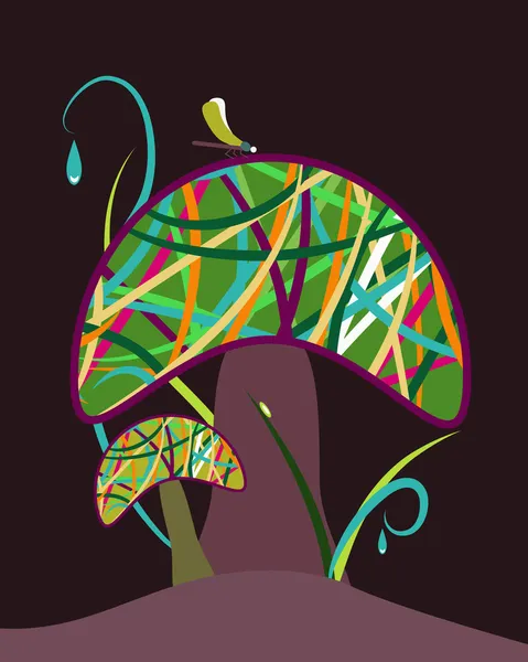 矢量插画与神奇的蘑菇和蜻蜓 — 图库矢量图片