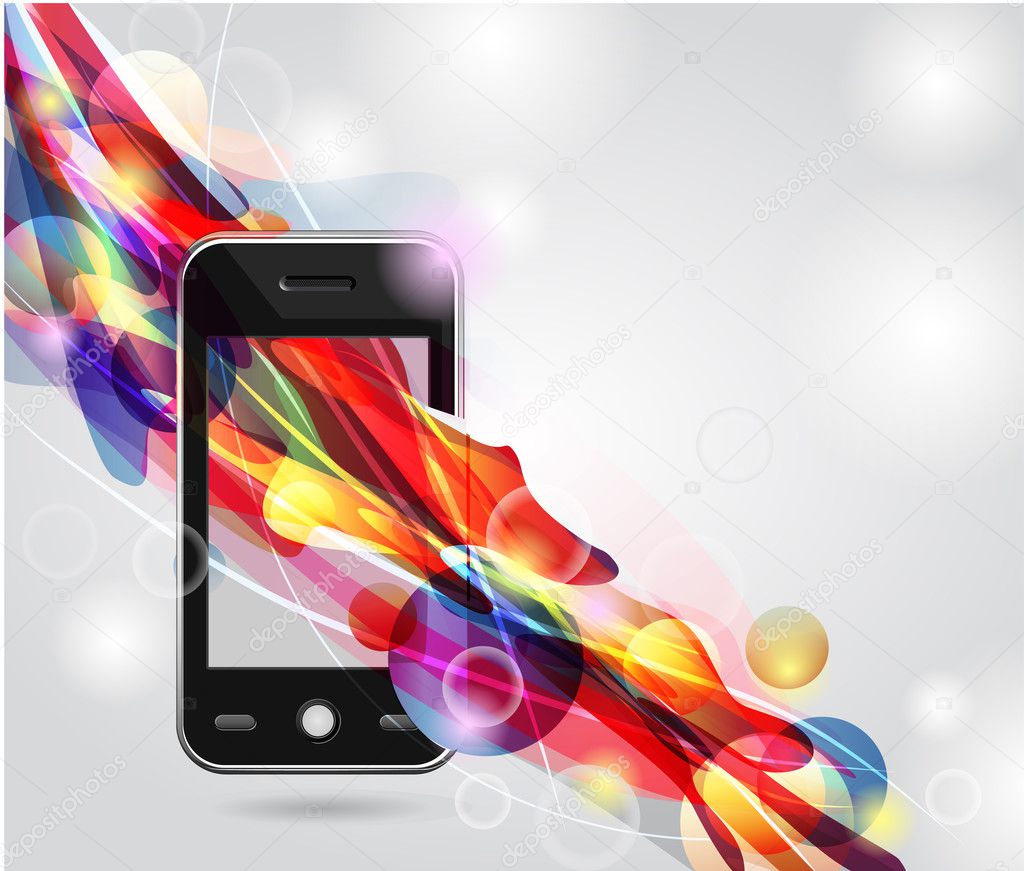 Realistic mobile vector phone with bright lines