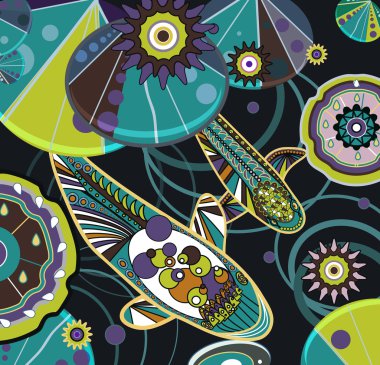 Abstract illustration with fishes clipart