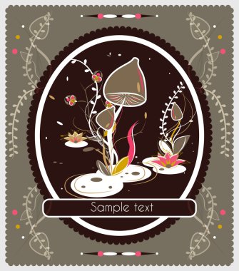 Old-fashioned card with mushrooms clipart