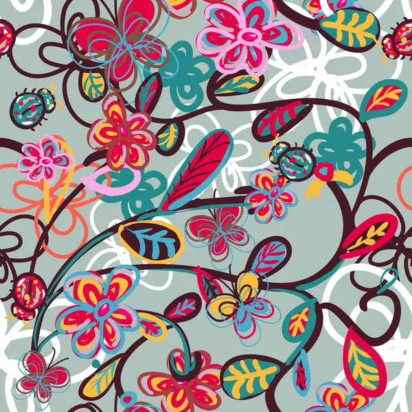 テントウムシと抽象の花の背景 — ストックベクタ