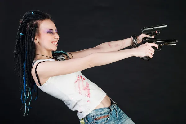 Girl with guns — Stock Photo, Image