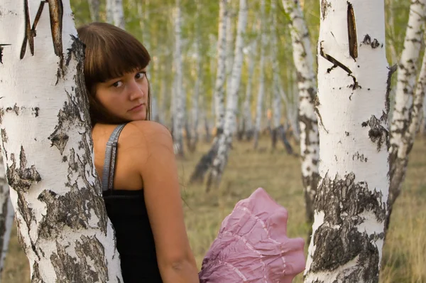 Girl stay near birch 5 — Stock Photo, Image