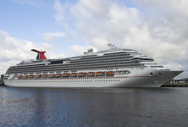 Anchored commercial passenger ship on the river