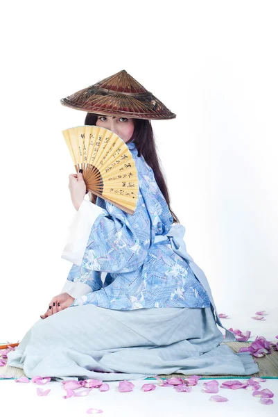 Geisha with fan — Stock Photo, Image