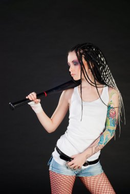 Girl with baseball bat clipart