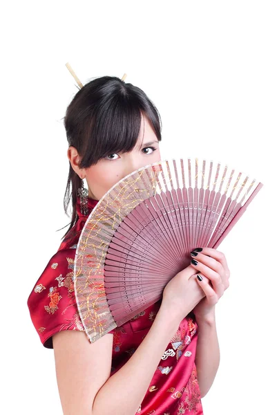 Geisha med fläkt — Stockfoto