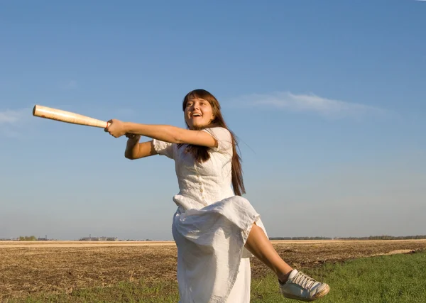 Girl and baseball bat 2 — Stock Photo, Image