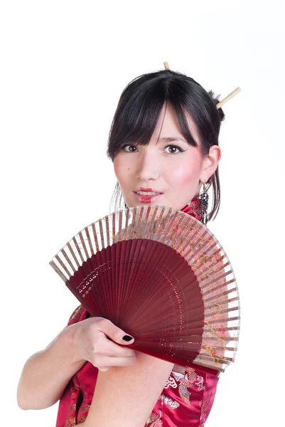 Geisha con ventilador — Foto de Stock