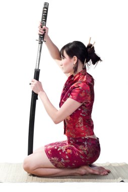 Girl with katana clipart