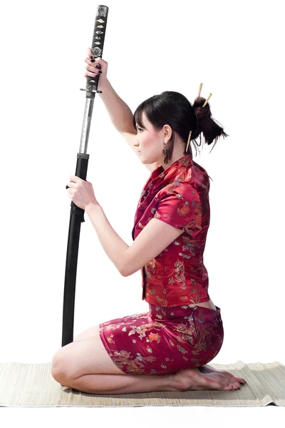 Flicka med katana — Stockfoto
