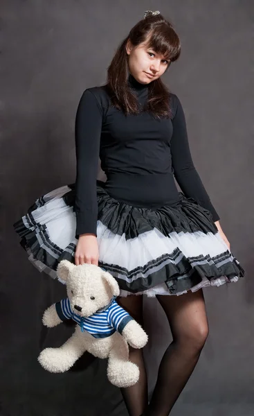 Ballerina with bear — Stock Photo, Image