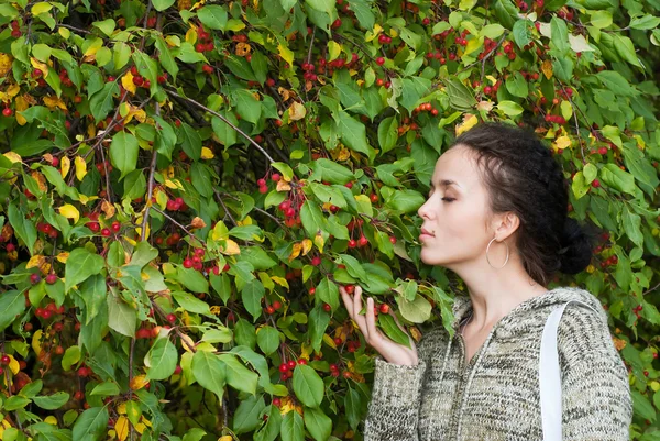 Meisje en wild appelboom — Stockfoto