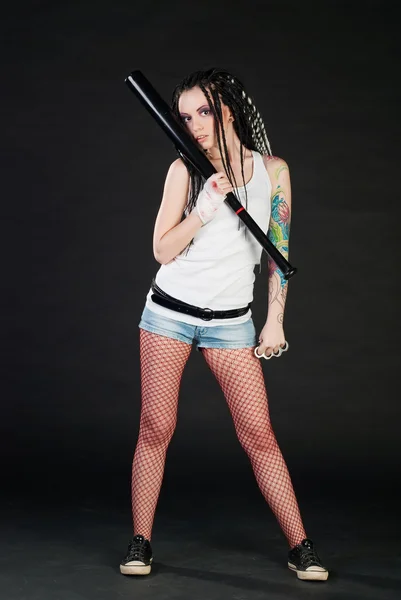 Chica con bate de béisbol — Foto de Stock