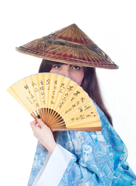 Geisha with fan Stock Photo
