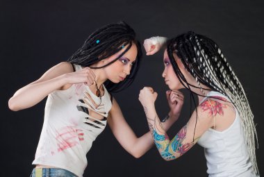 Fighting girls clipart