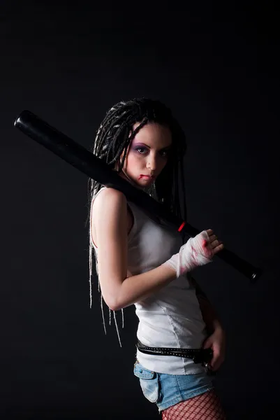 Girl with baseball bat — Stock Photo, Image