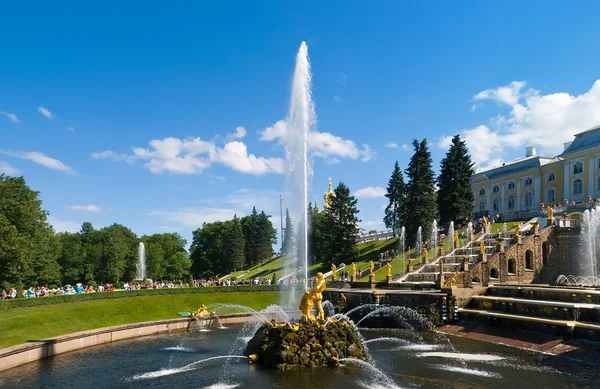 Sámson Kis Sziget Alsó Park Peterhof Aranyszobrot Szentpétervár Oroszország — Stock Fotó