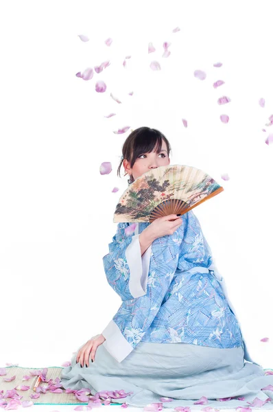 Geisha in blue kimono — Stock Photo, Image