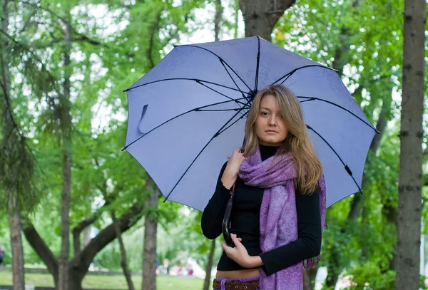 Girl with umbrella and scarf — Stock Photo, Image