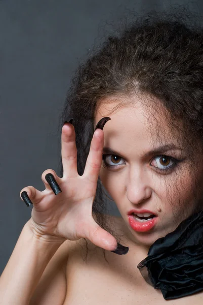 Witch with black nails — Stock Photo, Image
