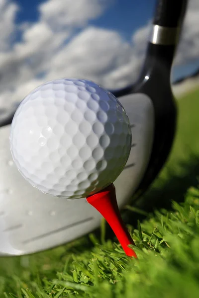 Golfclub en bal in gras — Stockfoto