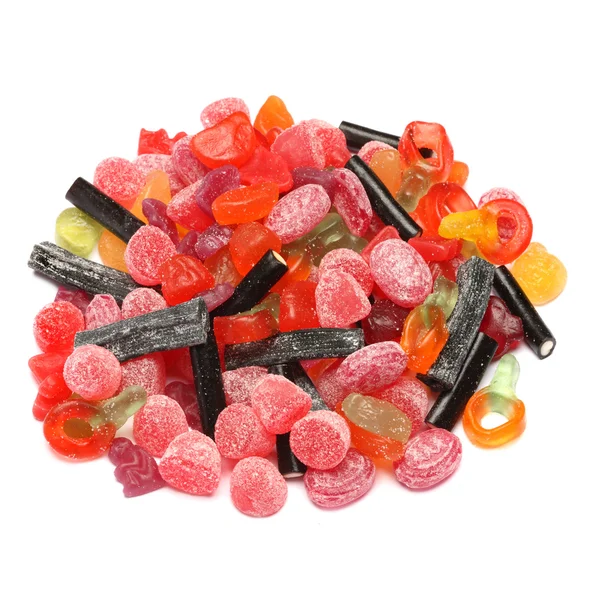 Foto von farbigen Bonbons auf weißem Hintergrund — Stockfoto